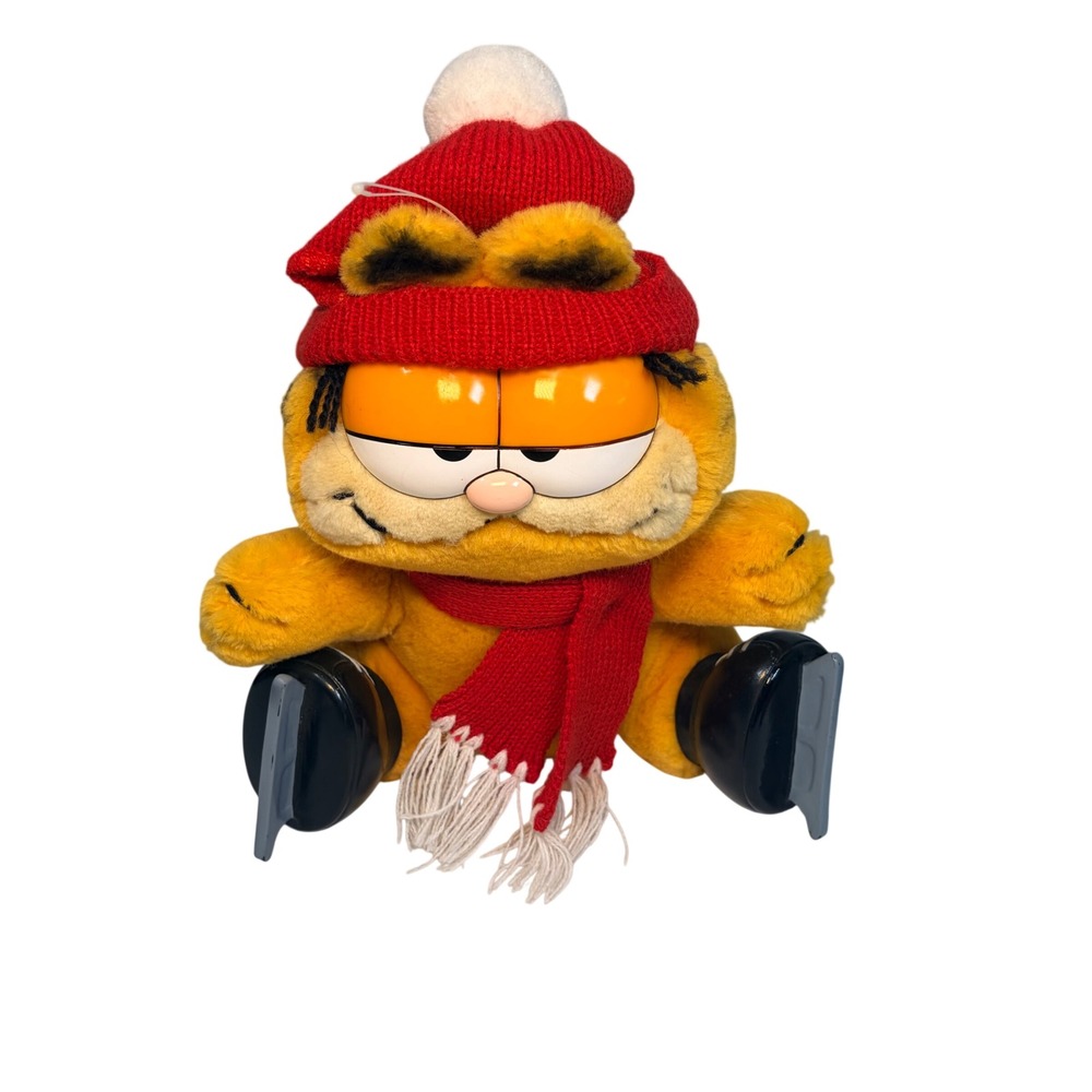 Dakin Garfield‎ Ice Skating Toy Plush 1978 Vintage Orange Winter Beanie Scarf 9"